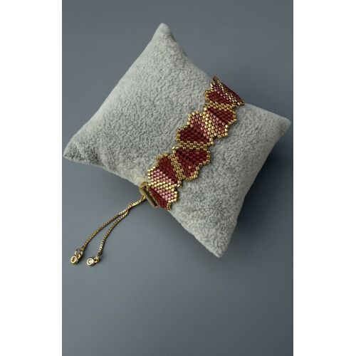 Bracelet Rubis Doré – Tissage Miyuki Géométrique En Relief