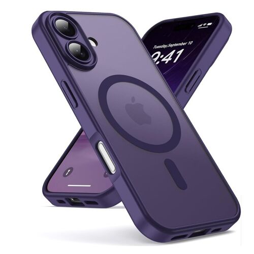 Coque Violet Mat Magnétique pour iPhone 16, Compatible avec MagSafe, Protection d'objectif ,Coque Translucide Arrière Antichoc - HQSELECTION®