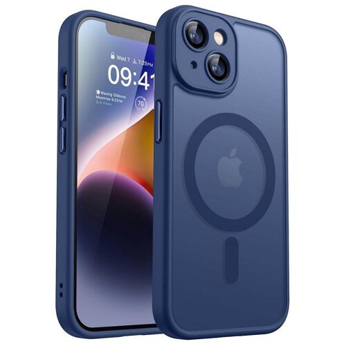 Coque Bleu Mat Magnétique pour iPhone 14, Compatible avec MagSafe, Protection d'objectif ,Coque Translucide Arrière Antichoc - HQSELECTION®