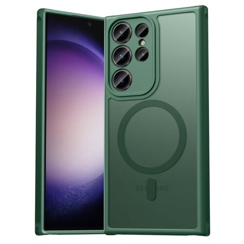 Coque Vert Mat Magnétique pour Samsung Galaxy S23 Ultra, Compatible avec MagSafe, Protection d'objectif , Antichoc - HQSELECTION®