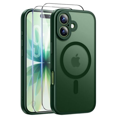 Coque Vert Mat Magnétique pour iPhone 17 - 2 Verre trempé, Compatible avec MagSafe, Protection d'objectif , Antichoc - HQSELECTION®