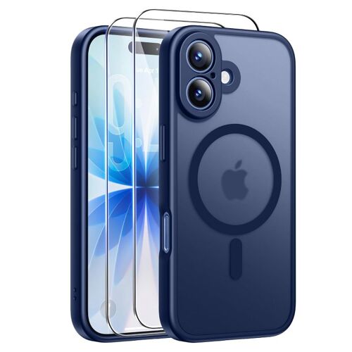 Coque Bleu Mat Magnétique pour iPhone 17 - 2 Verre trempé, Compatible avec MagSafe, Protection d'objectif , Antichoc - HQSELECTION®
