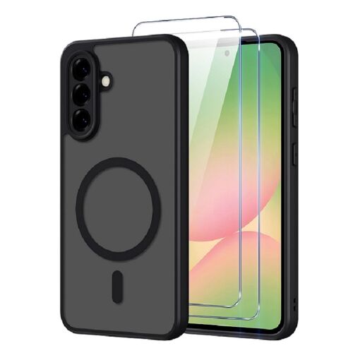 Coque Mat Magnétique pour Samsung Galaxy A56 5G - 2 Verre Trempé, Compatible avec MagSafe,Translucide Antichoc - HQSELECTION®