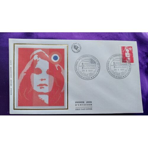 Enveloppe Premier Jour Marianne Paris Cedex 75436 Timbre Rouge 2.30 Fr Illustration Soie 9.3 X 16 Cm