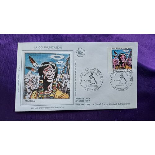 Enveloppe Premier Jour La Communication Par La Bande Dessinée Française Marijac Angoulême 28 Janvier 1988 Illustration Soie 9.3 X 16 Cm Timbre 2.20 Fr
