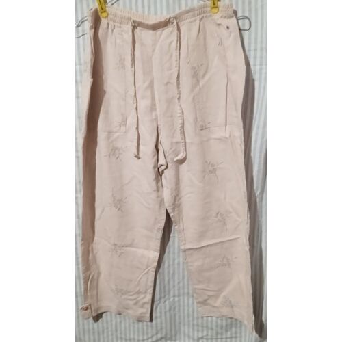 Pantacourt Femme - Beige - Brodé - Ceinture Elastiquée - 50% Lin / 50% Viscose - Taille 2
