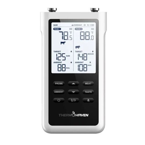 Thermomètre À Viande Sans Fil 3000 Ft, 6 Capteurs Nist, 2 Sondes, Écran Lcd, Blanc.