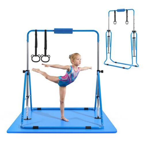 Barre De Gymnastique Pour Enfants Avec Tapis-Duoku-Charge Maximale 63,5 Kg, Équipement Pliable Et Réglable En Hauteur, Bleue