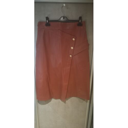 Jupe Midi Rouge Imitation Cuir T 40 ( Uk 14)