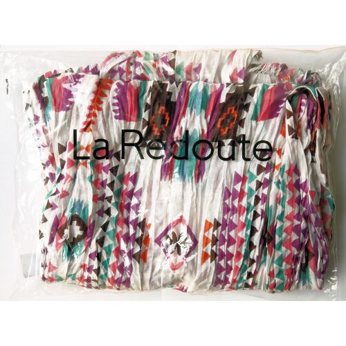 Chèche La Redoute Multicolore Blanc Rose Turquoise Marron Orange Motif Géométrique Aztèque Neuf
