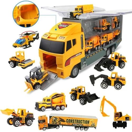 Ensemble Véhicules Chantier 12 Éléments Grand Camion 11 Véhicules Échelle 1:64 Alliage Et Abs 36x9,9x15 Cm Pour Enfants 18 Mois+