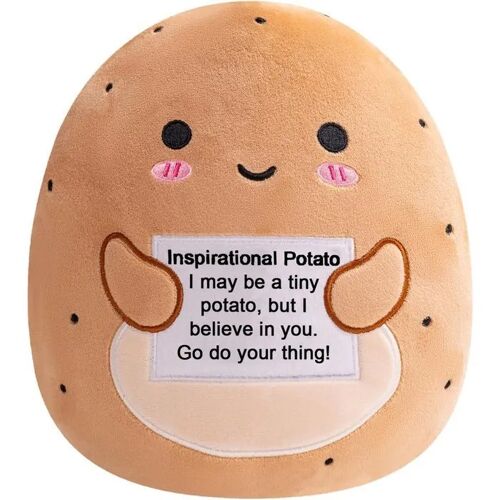 Peluche Pomme de terre marionnette câline 25 cm tissu ultra-soft short fur, remplissage fibre polyester PP, phrase inspirante sur