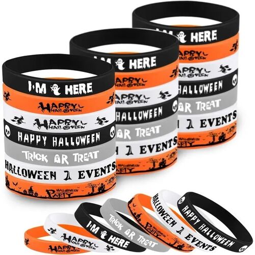 Lot De 49 Bracelets Silicone Halloween 21 Cm Multicolores, Bracelets Élastiques Motifs Chauve-Souris Citrouille Fantôme Sorcière