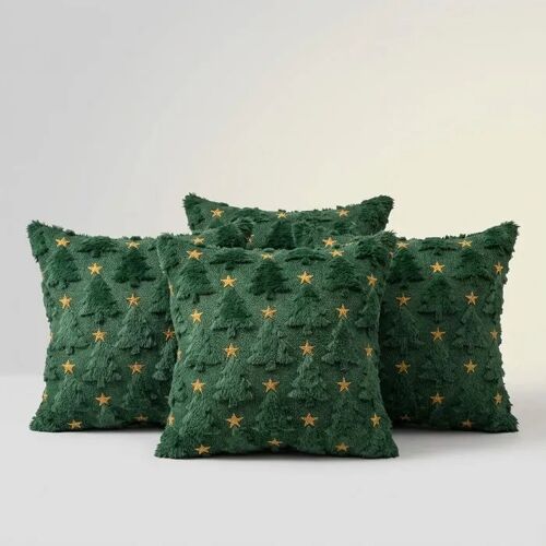 Coussins Décoratifs De Noël Lot De 4 Housses Velours Fermeture Éclair Invisible 50x50 Cm Vert Pour Salon Chambre Terrasse Balcon