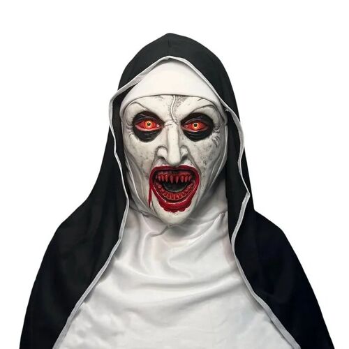 Masque De Nonne Halloween Latex Blanc Réaliste, Yeux Rouges Effrayants, Adulte Unisexe 55¿62 Cm, Déguisement Horreur Pour Bal