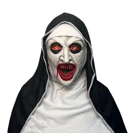 Masque De Nonne Halloween Latex Blanc Réaliste, Yeux Rouges Effrayants, Adulte Unisexe 55¿62 Cm, Déguisement Horreur Pour Bal