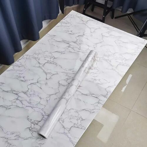 Film autocollant pour meuble marbre gris-blanc, imperméable PVC 60 x 300 cm, pose sans colle pour cuisine salle de bain murs