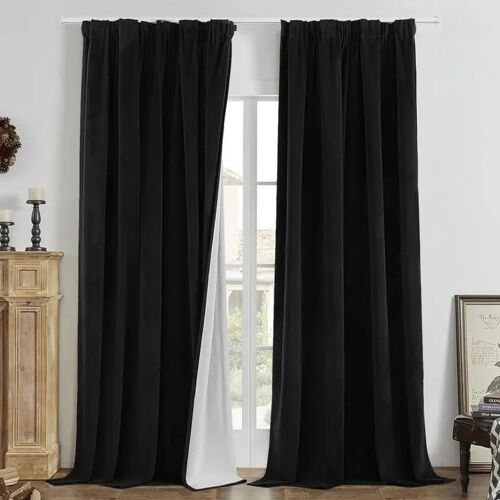 Rideaux Occultants Thermiques En Velours 100% Double Couche Lot De 2 Noir 140x220 Cm Isolation Contre Froid Et Chaleur Réduction