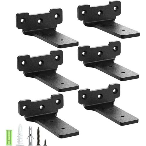 Support d¿étagère mural en métal fer renforcé, lot de 6 pièces 10 cm, noir mat, fixation dissimulée à 3 trous, vis incluses