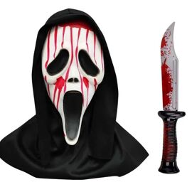 Masque Scream Pvc Léger Avec Couteau En Plastique Env. 30 Cm, Costume Halloween Effrayant, Taille Universelle Adultes Et