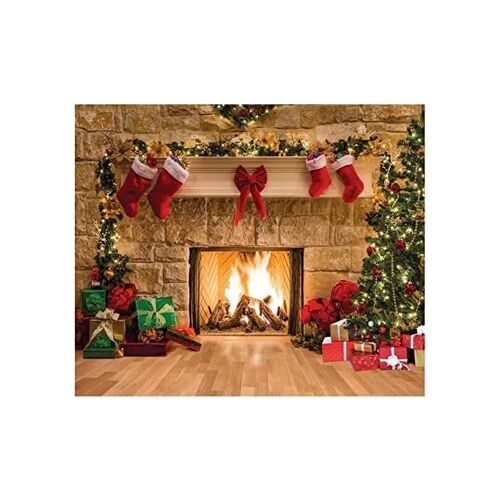 Fond photo Noël cheminée, 15x10ft 4,5x3 m, tissu vinyle, impression numérique haute résolution, décor studio événement famille