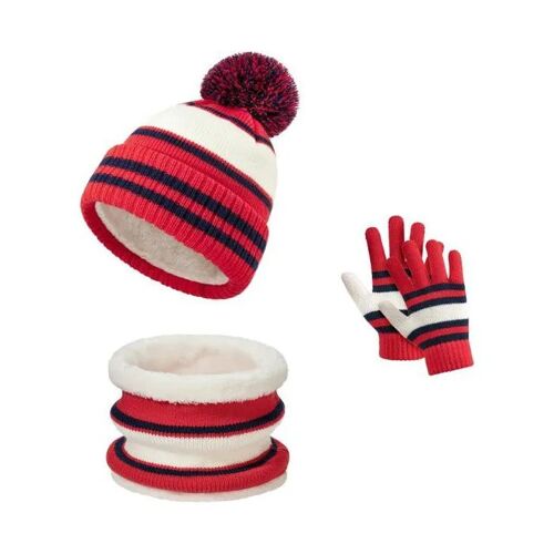 Ensemble Hiver Enfant 6-12 Ans 3 Pièces : Bonnet, Tour De Cou Et Gants, Doublure Polaire Chaude, Élastique, Résistant Jusqu'à 
