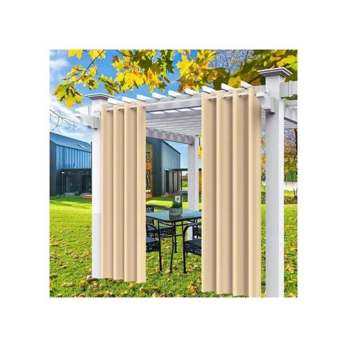 Rideau Extérieur Imperméable 132x275 Cm Beige, Rideau Occultant Pour Tonnelle Terrasse Balcon, 100% Polyester, Triple Tissage
