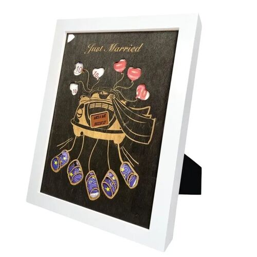 Cadre à Billets Mariage, Cadeau Argent en Bois, Design Moderne Élégant, Coloris Blanc, 21 x 28 cm