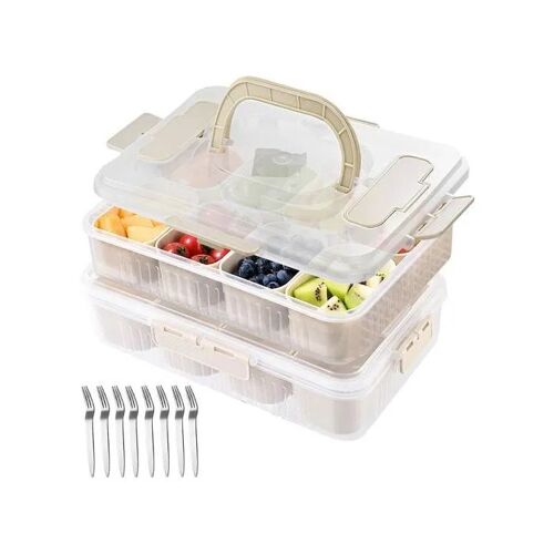 Lot De 2 Boîtes À Collations 8 Compartiments Avec Fourchettes, Plastique Pp Hermétique, Organisateur Repas Pique-Nique, Blanc