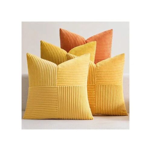 Lot De 4 Housses De Coussin 50x50 Cm Velours Côtelé Orange, Décoration Salon Cosy, Fermeture Éclair Invisible, Lavable En Machine