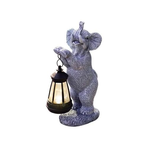 Figurine De Jardin Éléphant Lampe Solaire Led 30 Cm, Décoration Extérieure Vintage En Résine Résistante, Éclairage Automatique 12h