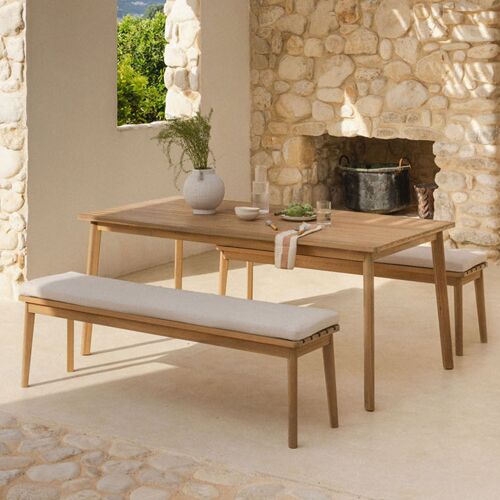 Set De Table Rectangulaire 180x90 Cm Et 2 Bancs De Jardin En Bois D'acacia Kaela Acacia Marron Clair