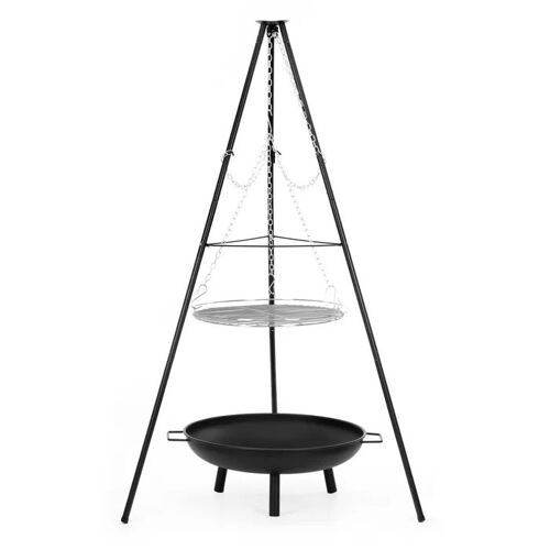 Springos® Ensemble barbecue et cheminée d'extérieur ¿ gril suspendu 50 cm + brasero sur trépied, acier