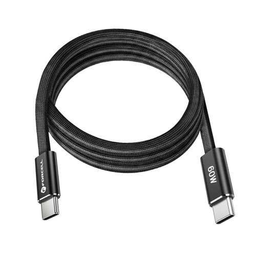 Câble de Charge USB-C Plat en Nylon Tressé Power Delivery F-Energy 60W 1.2m Forcell Noir