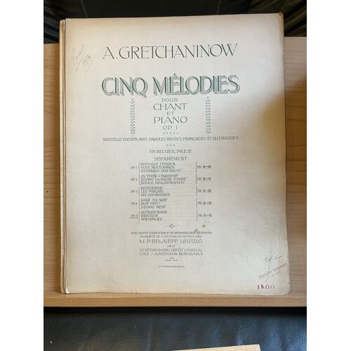 Gretchaninov Berceuse Opus 1 N°5 Mélodie Partition Belaieff