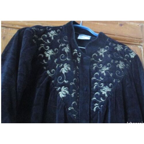 Robe De Chambre/D'Intérieur Noire-Broderies Dorées Sur L'Empiècement-Manches Longues-Poches Latérales-73%Triacétate/27%Nylon Aspect Velours-Modèle Vintage House Of Fraser Exclusive-Taille Large