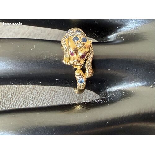 Bague Jaguar En Or Massif 18 Carats - Rubis, Saphirs Et Diamants - Taille 54