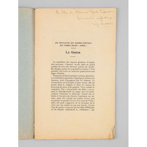 Le Ganza. Une Mutilation Des Organes Génitaux Des Femmes Noires "Banda". [ Edition Originale - Livre Dédicacé Par L'auteur ]