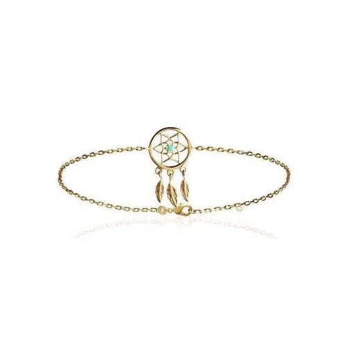 Bracelet Attrape Rêve Pierre Turquoise Plaqué Or 18 Carats 750/000