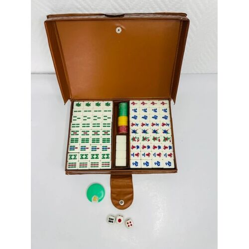 Jeu De Mah-Jong Mallette De Voyage ¿ Coffret Ancien Avec Tuiles, Jetons Et Dés