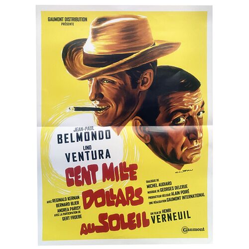 Cent Mille Dollars Au Soleil - Affiche De Cinéma Pliée - Format 40x53 Cm - De Henri Verneuil Avec Jean-Paul Belmondo, Lino Ventura, Bernard Blier - Ressortie