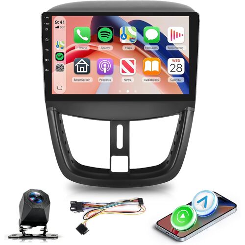 Hodozzy Autoradio Pour Peugeot 207 2005-2015 Avec Carplay Sans Fil Android Auto, 9 Pouce Touchsreen Avec Bluetooth/Rds Radio/Swc/Gps/Youtube/Usb/V-Link/+Caméra De Recul