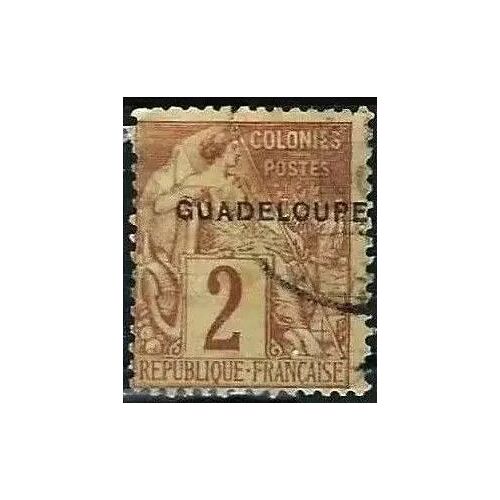 France, Ile De Guadeloupe, Colonie Française 1891, Beau Timbre Yvert 15, Type Alphée Dubois Des Colonies Générales De 1881, 2c. Lilas Brun Sur Paille, Surchargé Guadeloupe, Oblitéré, Tbe