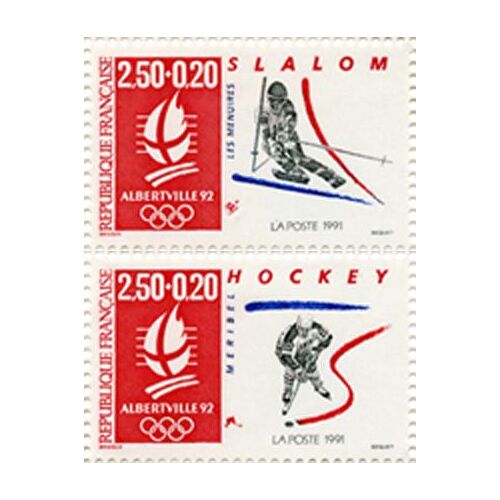 France 1992, Très Beaux Timbres Neufs** Luxe Jeux Olympiques D'albertville, Yvert 2740 Slalom Et 2741, Hockey Sur Glace.