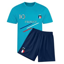 Ensemble De Foot Enfant – Maillot Coloré Et Short Bleu – Style France