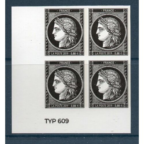 Salon Philatélique De Printemps : 170 Ans Du 1er Timbre Poste Français : Cérès Non Dentelé Bloc De 4 Timbres Bord De Feuille Avec Deux Numéros Année 2019 N° 5305a Yvert Et Tellier Luxe (0,20)