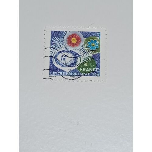 Timbre France Lettre 20g Yvert N° 495 Autoadhesif Oblitere Meilleurs Voeux Boule Argenté  Fleur  De 2010