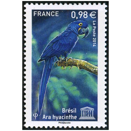 France 2014, Très Beau Timbre Neuf** Luxe De Service De L'unesco, Yvert 162, Espèces Animales Menacées, Ara Hyacinthe D'amérique Du Sud.