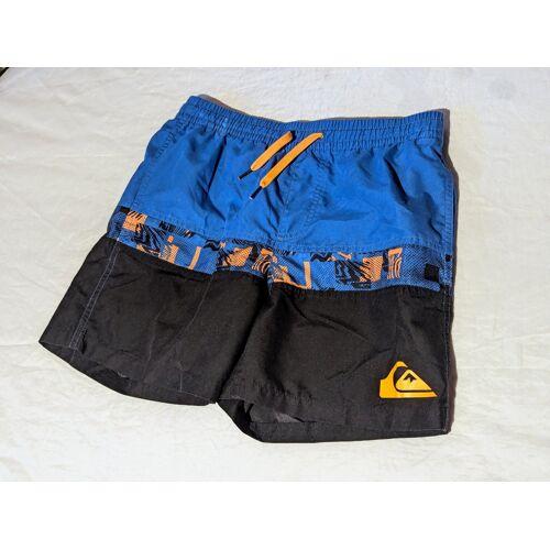 Short Quiksilver Bleu Noir Logo Lacet Double Poches Scratch Vêtement Sport Tendance Mode Adolescents