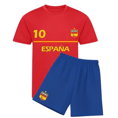 Ensemble Foot Enfant Inspiré Espagne -Maillot Rouge Et Short Bleu Royal